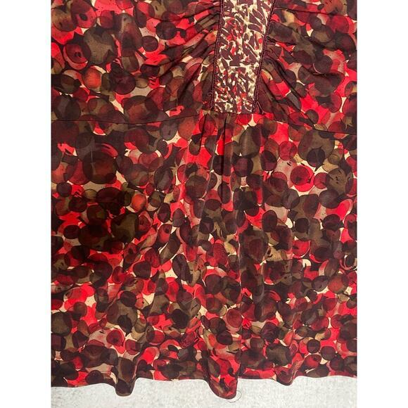 Susan Graver red quarter sleeve geometric blouse gathered career professional M - Picture 5 of 9